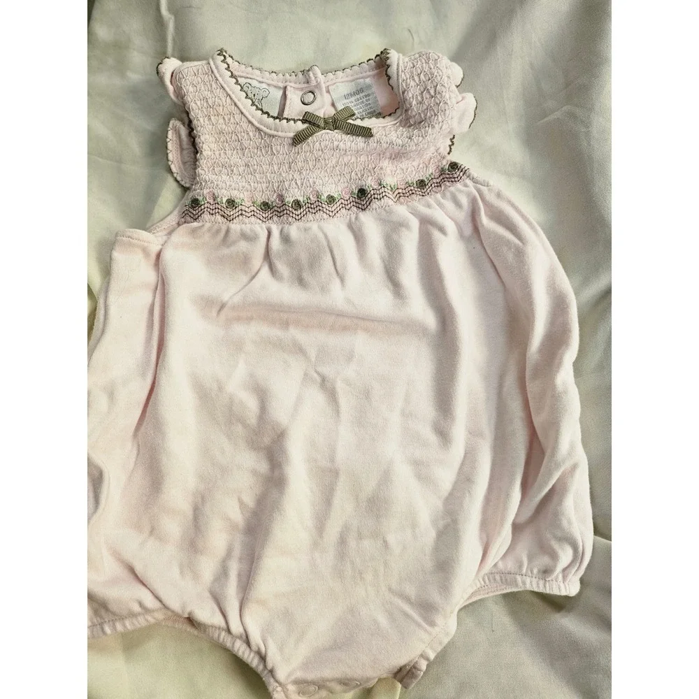 Vintage Koala Baby Pink Smocked Floral Bubble Romper 12 Months Cotton